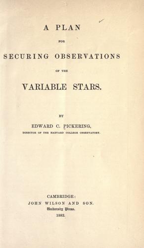 Cover for A plan for securing observations of the variable stars.