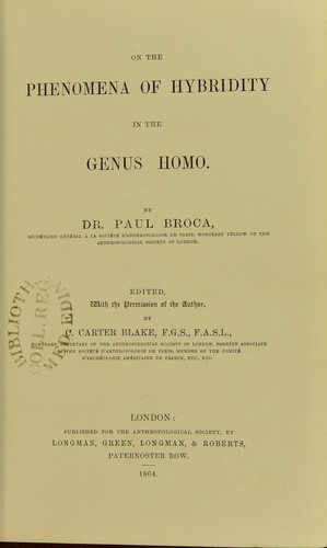 Cover for On the phenomena of hybridity in the genus homo