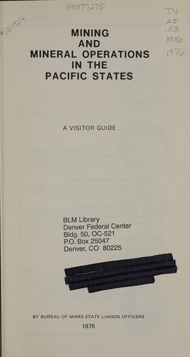 Cover for Mining and mineral operations in the Pacific States