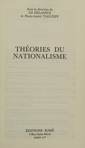 Cover for Théories du nationalisme