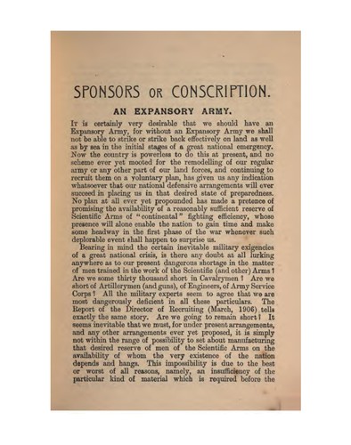 Cover for Sponsors Or Conscription: An Attempt to Solve the Recruiting Problem