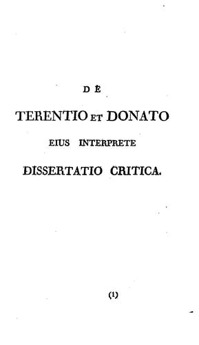Cover for De Terentio et Donato eius interprete dissertatio critica ...