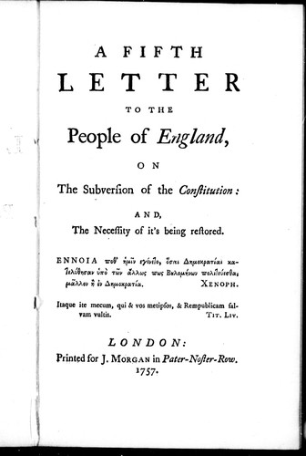 Cover for A fifth letter to the people of England