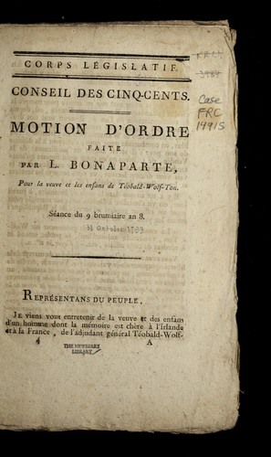 Cover for Motion d'ordre faite par L. Bonaparte, pour la veuve et les enfans de Te obald-Wolf-Ton