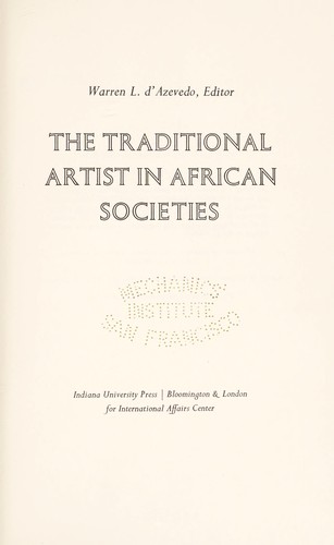 Cover for The Traditional artist in African societies