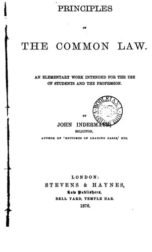 Cover for Principles of the Common Law: An Elementary Work Intended for the Use of Students and the Profession