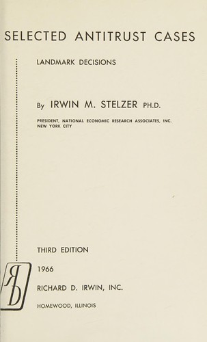 Cover for Selected antitrust cases
