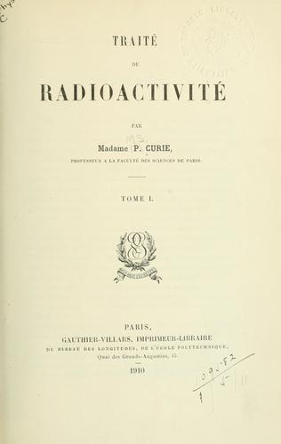 Cover for Traité de radioactivité.