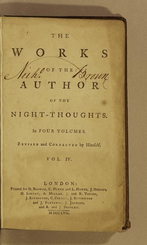 Cover for The works of the author of the Night-thoughts