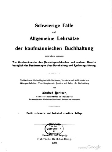 Cover for Schwierige Fälle und Allgemeine Lehrsätze der kaufmännischen Buchhaltung nebst einem anhang