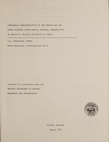 Cover for Streamflow characteristics of the Hudson Bay and Upper Missouri River Basins, Montana, through 1979
