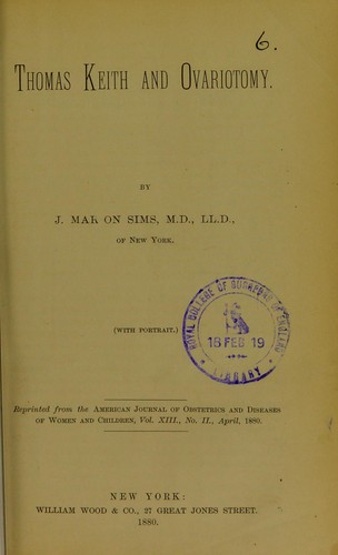 Cover for Thomas Keith and ovariotomy