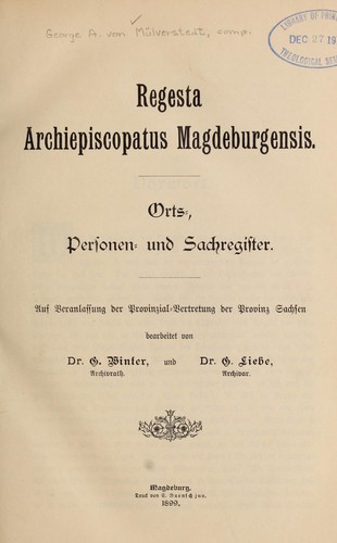 Cover for Regesta archiepiscopatus Magdeburgensis