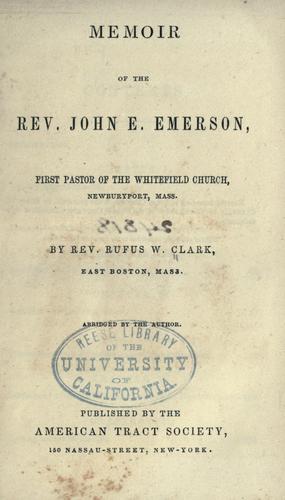 Cover for Memoir of the Rev. John E. Emerson