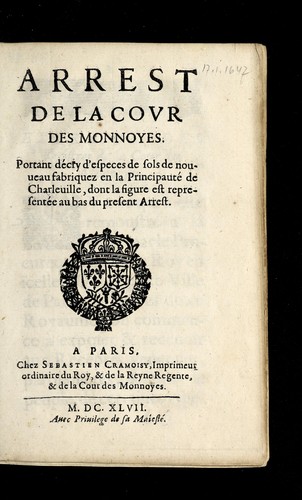 Cover for [Arrests de la Covr des monnoyes]