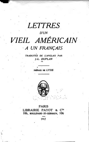 Cover for Lettres d'un vieil Américain à un Français