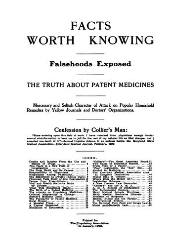 Cover for Facts Worth Knowing: Falsehoods Exposed : the Truth about Patent Medicines : Mercenary and ...