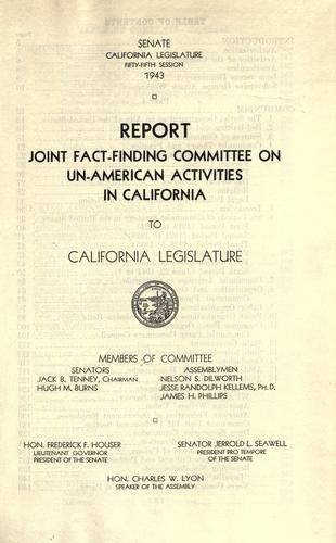 Cover for Report of Joint Fact-Finding Committee on Un-American Activities