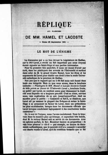 Cover for Réplique aux plaidoyers de MM. Hamel et Lacoste