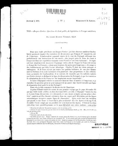 Cover for Jacques Cartier: questions de droit public, de législation et d'usages maritimes