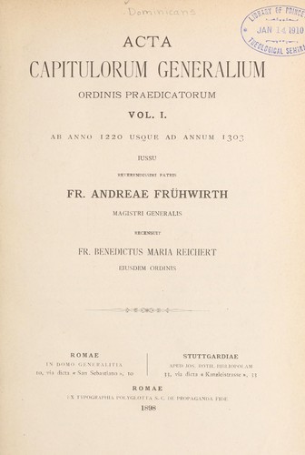 Cover for Acta capitulorum generalium Ordinis Praedicatorum