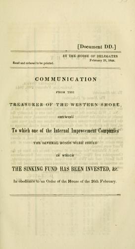 Cover for Communication from the Treasurer of the Western Shore, shewing to which one of the internal improvement companies the several bonds were issued in which the sinking fund has been invested, &c.