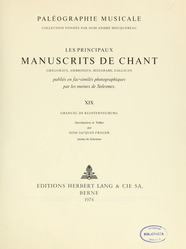 Cover for Paléographie musicale