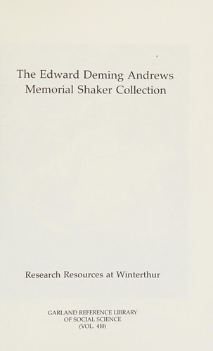 Cover for The Edward Deming Andrews Memorial Shaker Collection