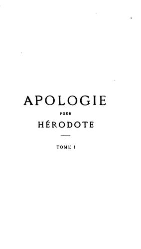 Cover for Apologie pour Hérodote: satire de la socie?te? au XVIe sie?cle