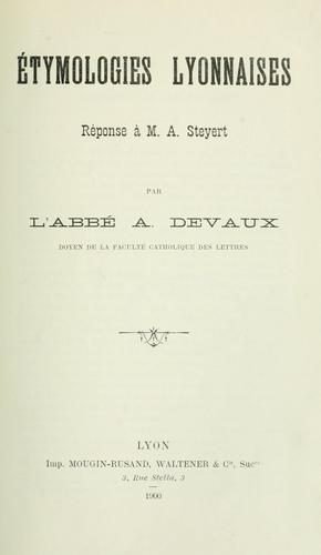 Cover for Étymologies lyonnaises.