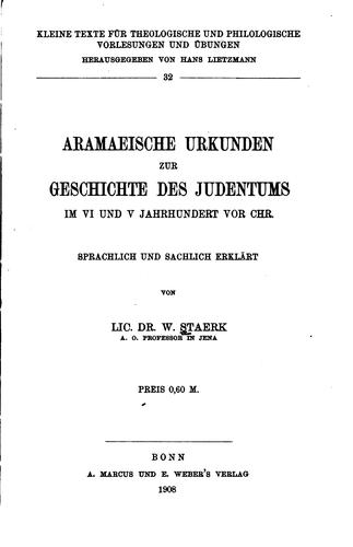 Cover for Aramaeische Urkunden zur Geschichte des Judentums im VI und V Jahrhundert vor chr.