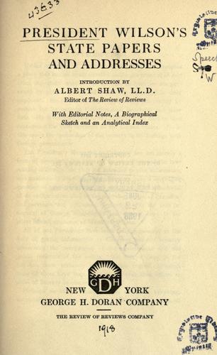 Cover for President Wilson's state papers and addresses