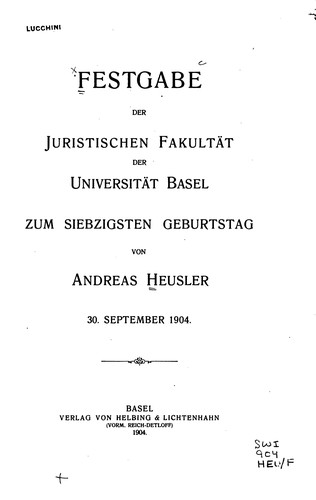 Cover for Festgabe der juristischen Fakultät der Universität Basel zum siebzigsten ...