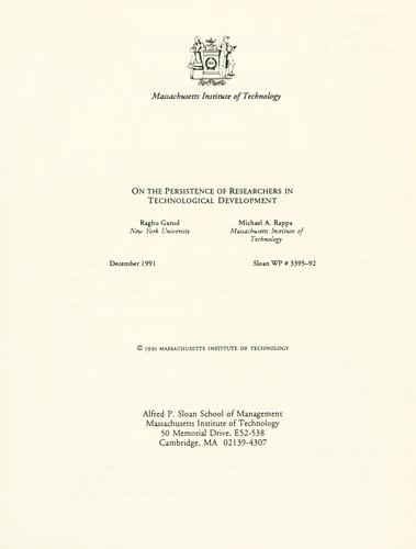 Cover for On the persistence of researchers in technological development