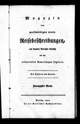 Cover for Isaac Weld's des Jüngern Reisen durch die Staaten von Nordamerika und die Provinzen Ober-und Nieder-Canada während den Jahren 1795, 1796 und 1797