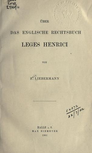 Cover for Ueber das englische Rechtsbuch, Leges Henrici.