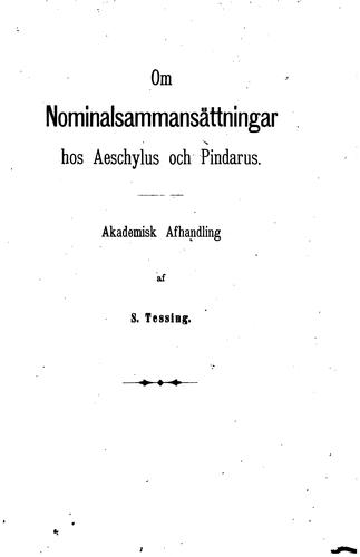 Cover for De compositis nominibus Aeschyleis et Pindaricis: Commentatio academica