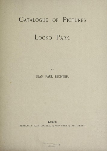 Cover for Catalogue of pictures at Locko Park
