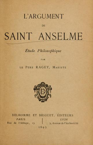 Cover for L'Argument de Saint Anselme
