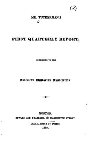Cover for Mr. Tuckerman's ... Quarterly Report Addressed to the American Unitarian ...