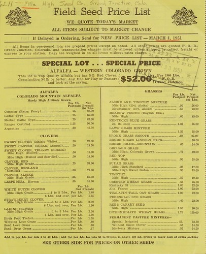 Cover for Field seed price list