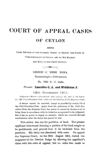 Cover for Court of appeal cases of Ceylon