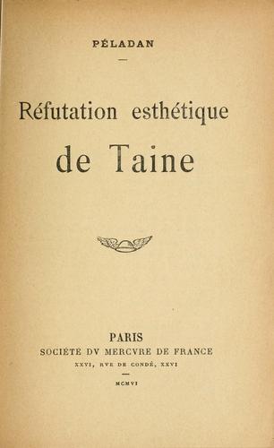 Cover for Réfutation esthétique de Taine
