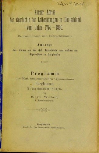 Cover for Kurzer Abriss der Geschichte der Leibes©ơbungen in Deutschland vom Jahre 1774 - 1895