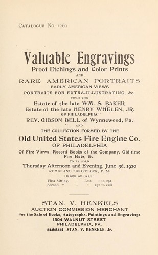 Cover for Valuable engravings, proof etchings and color prints and rare American portraits