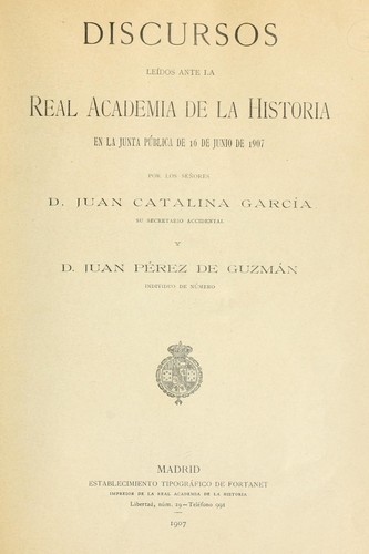 Cover for Discursos leídos ante la Real Academia de la História, en la junta pública de 16 de junio de 1907