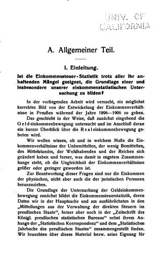 Cover for Die einkommen-entwicklung in Preussen seit 1896 nebst kritik an material und methoden