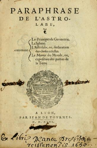 Cover for Paraphrase de l'astrolabe