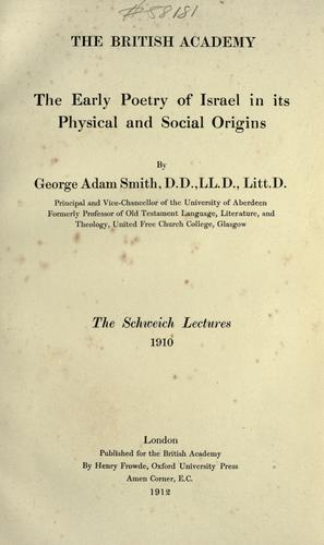 Cover for The early poetry of Israel in its physical and social origins