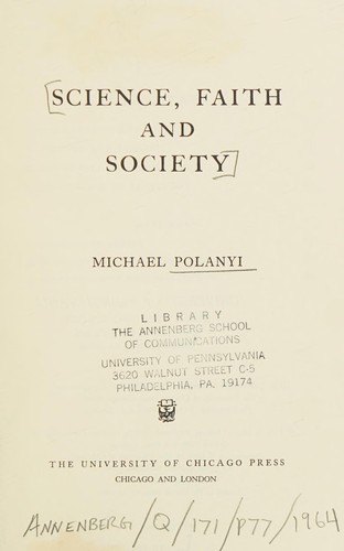 Cover for Science, Faith and Society